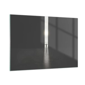 Impression sur verre - Image sur verre - Silhouette d'un homme ouvrant une porte sur une lumière vive - 100x70cm - Étape vers un avenir radieux - Décoration murale moderne pour le salon et la chambre ARTTOR