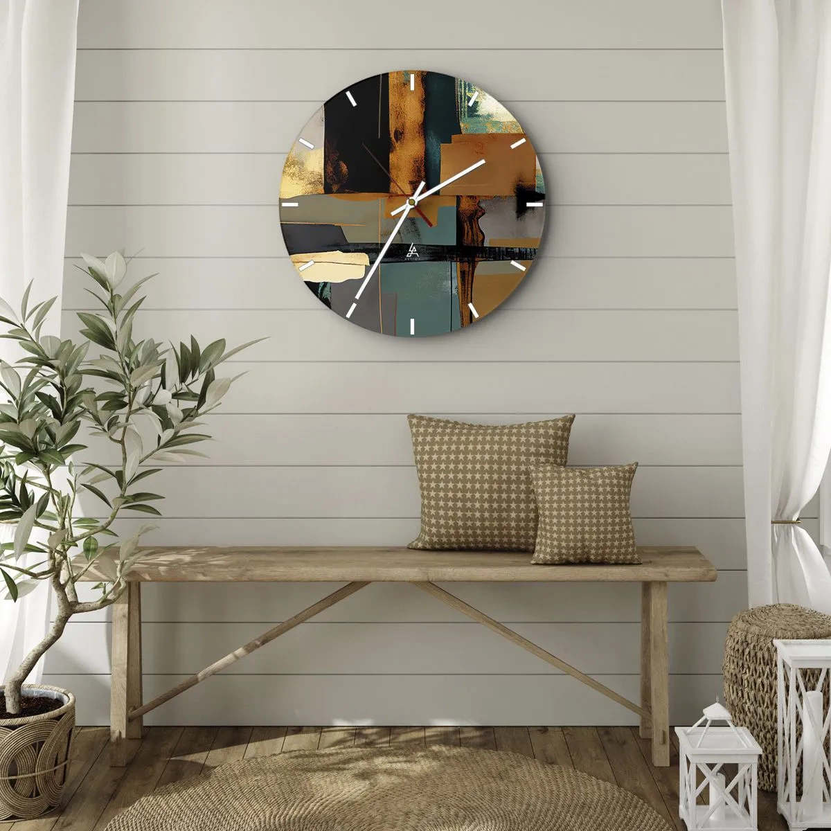 Horloge murale - Pendule murale - Abstraction moderne avec contraste d'or, de noir et de bleu - 30x30cm - Abstraction – lumière et ombre - Décoration murale moderne pour le salon, la cuisine et la chambre ARTTOR