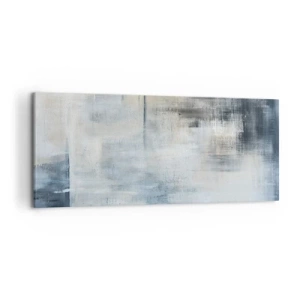 Impression sur toile - Image sur toile - Composition abstraite dans les tons de bleu et de gris - 120x50cm - Derrière le rideau bleu - Décoration murale moderne pour le salon et la chambre ARTTOR