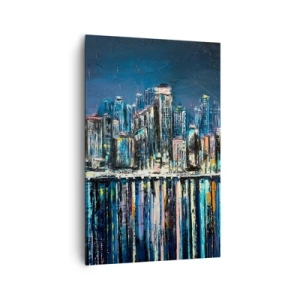 Impression sur toile - Image sur toile - Panorama de la ville nocturne reflétée dans l'eau - 80x120cm - Cascade de lumières - Décoration murale moderne pour le salon et la chambre ARTTOR