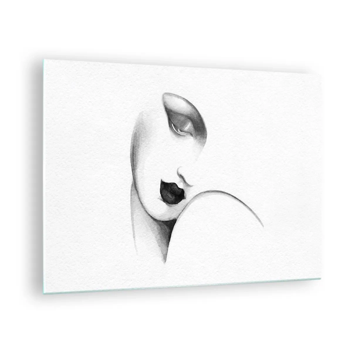 Impression sur verre - Image sur verre - Croquis Art déco d'un visage de femme en noir et blanc - 70x50cm - Dans le style de Lempicka - Décoration murale moderne pour le salon et la chambre ARTTOR