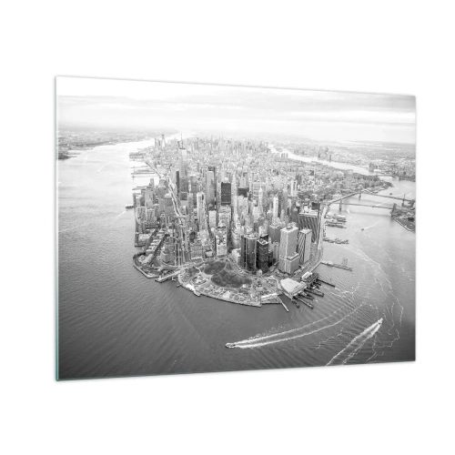 Impression sur verre - Image sur verre - Une vue plongeante sur la ville en noir et blanc - 70x50cm - Comment ne pas aimer ? - Décoration murale moderne pour le salon et la chambre ARTTOR