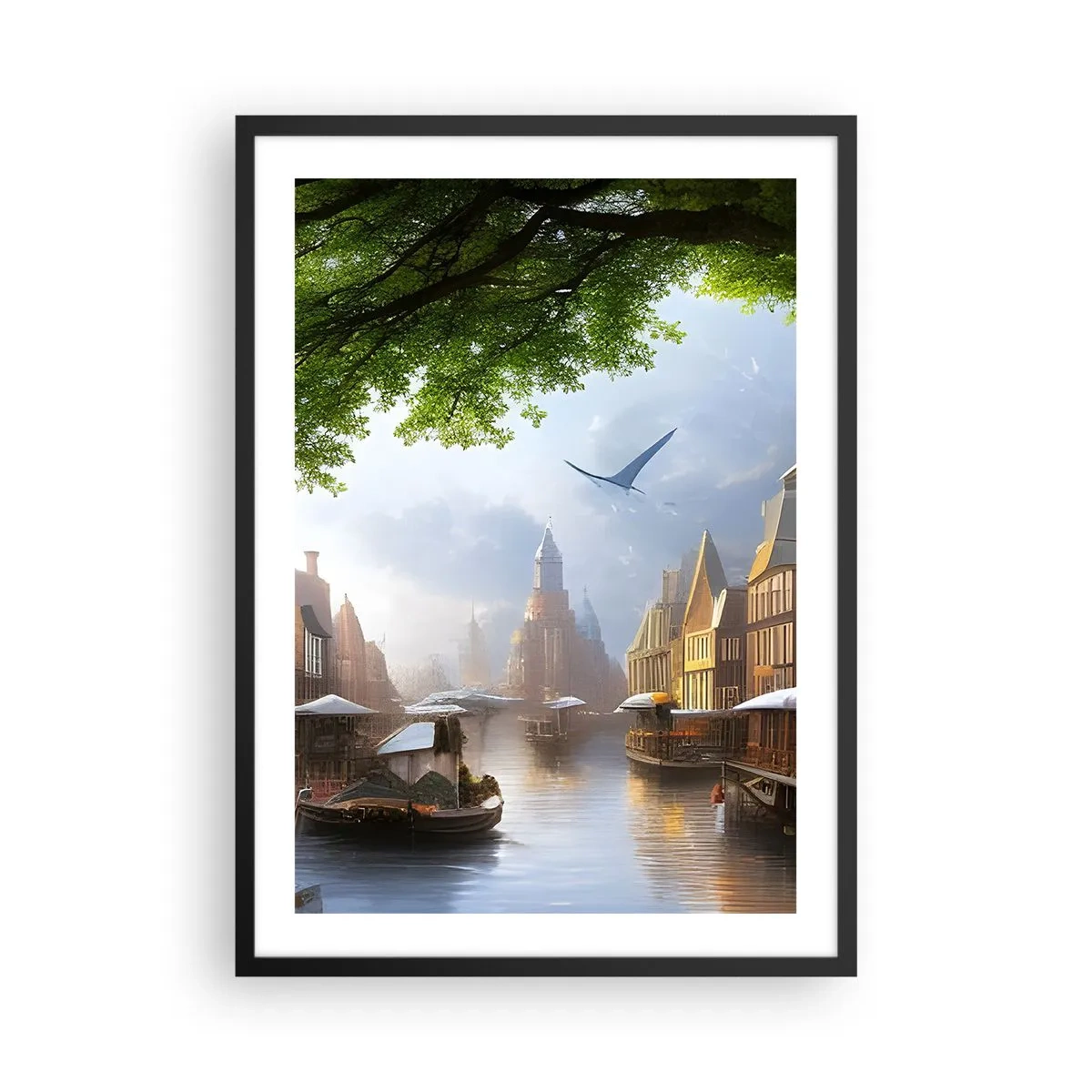 Affiche dans un cadre noir - Poster - Vue pittoresque du canal avec une architecture historique - 50x70cm - Paysage urbain néerlandais - Décoration murale moderne pour le salon et la chambre ARTTOR