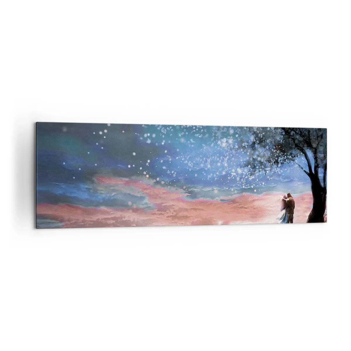 Impression sur toile - Image sur toile - Scène de couple romantique sous la pleine lune - 160x50cm - Spectacle étoilé - Décoration murale moderne pour le salon et la chambre ARTTOR