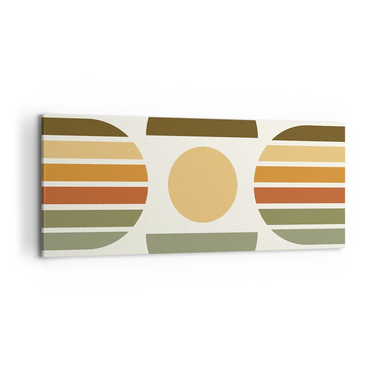 Impression sur toile - Image sur toile - Composition géométrique avec des demi-cercles et des rayures dans des tons terreux - 120x50cm - Dans les coulaurs de la terre - Décoration murale moderne pour le salon et la chambre ARTTOR