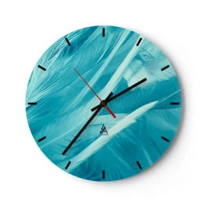 Horloge murale - Pendule murale - Plumes bleues dans une photo délicate - 30x30cm - Se noyer dans les plumes - Décoration murale moderne pour le salon, la cuisine et la chambre ARTTOR