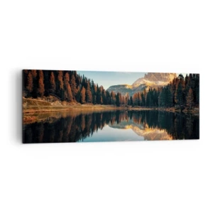 Impression sur toile - Image sur toile - Paysage de montagne avec un lac et une forêt - 140x50cm - Double paysage - Décoration murale moderne pour le salon et la chambre ARTTOR