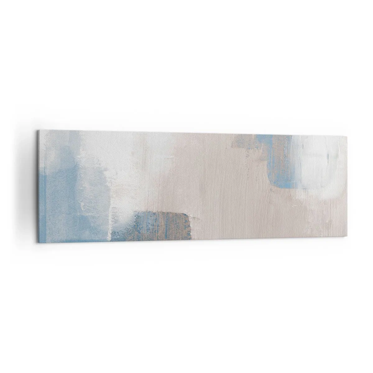 Impression sur toile - Image sur toile - Formes abstraites dans les tons de bleu et de beige - 160x50cm - Abstraction rose derrière un rideau de bleu - Décoration murale moderne pour le salon et la chambre ARTTOR