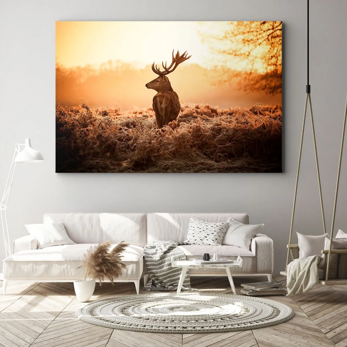 Impression sur toile - Image sur toile - Cerf dans les rayons du soleil levant - 100x70cm - Seigneur du domaine - Décoration murale moderne pour le salon et la chambre ARTTOR