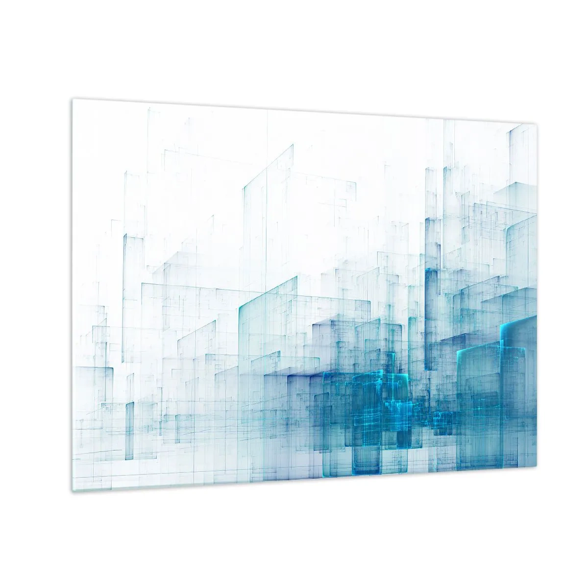 Impression sur verre - Image sur verre - Composition géométrique abstraite dans les tons de bleu - 70x50cm - Comment l’espace s’est formé - Décoration murale moderne pour le salon et la chambre ARTTOR