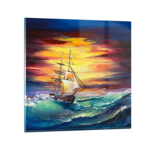 Impression sur verre - Image sur verre - Courageusement sous les vagues - 70x70 cm