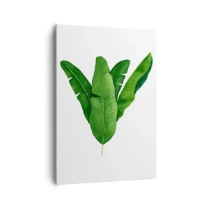 Impression sur toile - Image sur toile - Trois feuilles de bananier dans une approche artistique - 50x70cm - Symétrie verte - Décoration murale moderne pour le salon et la chambre ARTTOR
