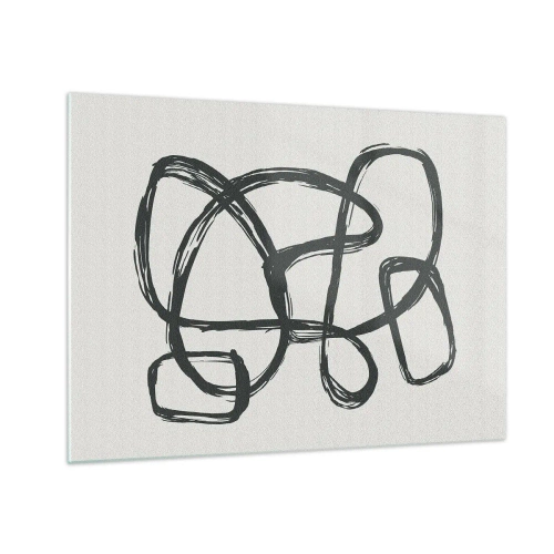 Impression sur verre - Image sur verre - Des boucles et des lignes noires forment une composition abstraite sur fond blanc. - 70x50cm - Abstraction en boucle - Décoration murale moderne pour le salon et la chambre ARTTOR