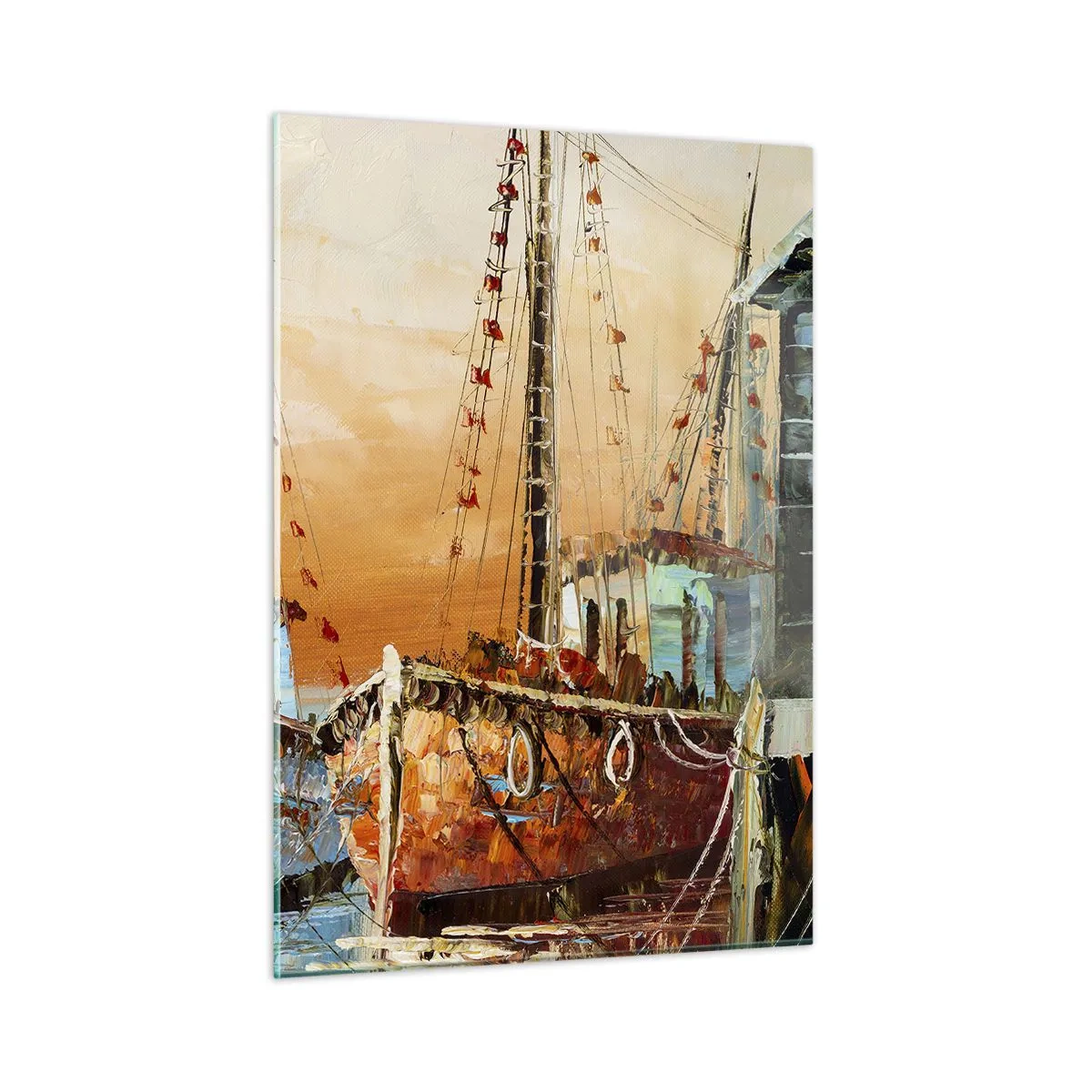 Impression sur verre - Image sur verre - Bateaux colorés à la marina - 50x70cm - Retour tranquille - Décoration murale moderne pour le salon et la chambre ARTTOR