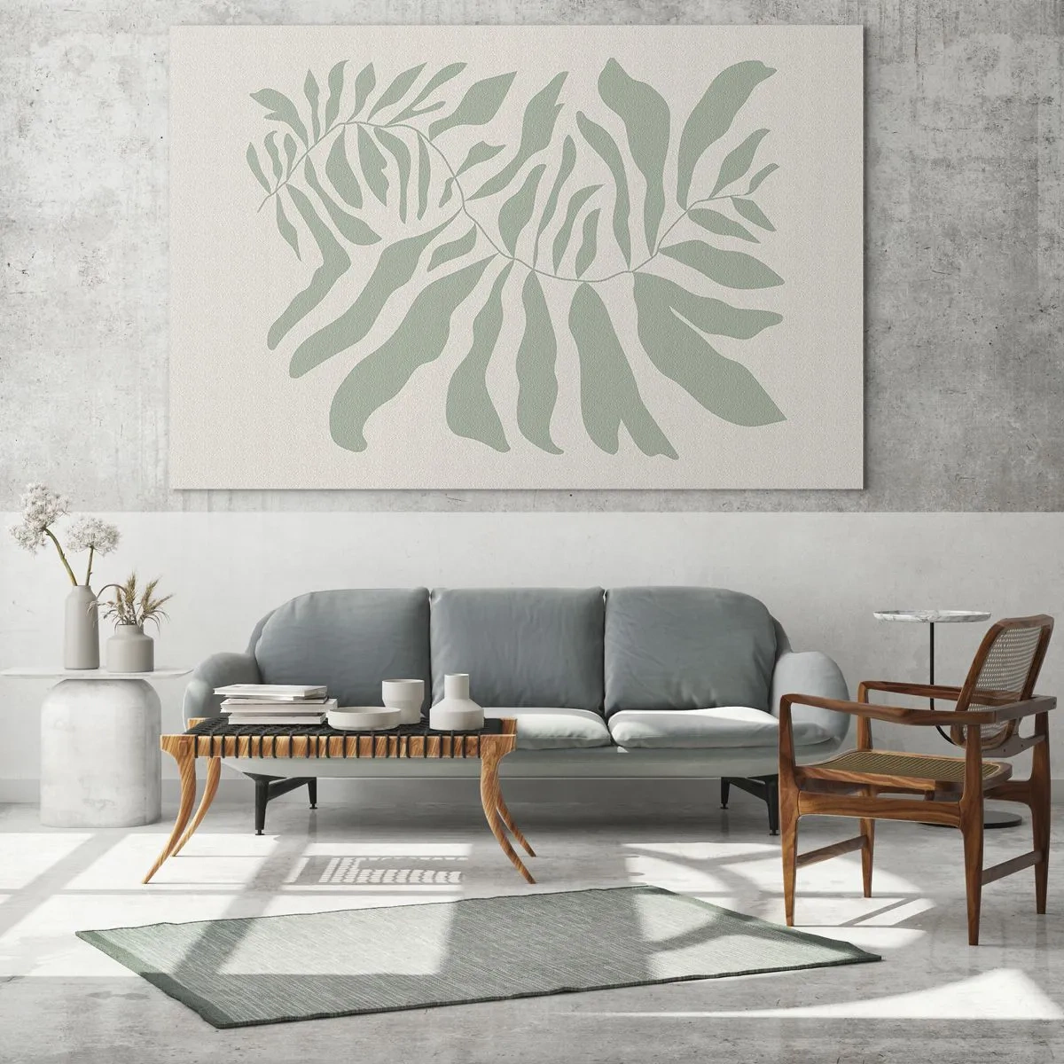 Impression sur verre - Image sur verre - Une branche d'émeraude aux formes organiques sur fond clair - 70x50cm - Brindille d'émeraude - Décoration murale moderne pour le salon et la chambre ARTTOR