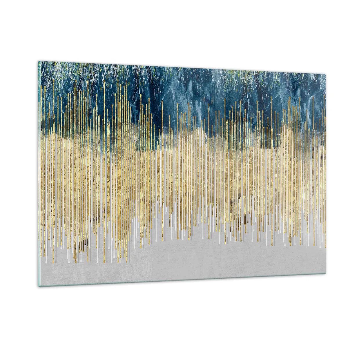 Impression sur verre - Image sur verre - Lignes verticales dorées sur fond de forêt bleu foncé - 120x80cm - Bordure dorée - Décoration murale moderne pour le salon et la chambre ARTTOR
