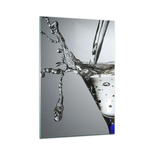 Impression sur verre - Image sur verre - Verre à Martini avec éclaboussures d'eau dynamiques sur fond clair. - 80x120cm - Sur le bord de la coupe - Décoration murale moderne pour le salon et la chambre ARTTOR