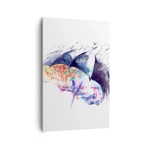 Impression sur toile - Image sur toile - Une ville colorée cachée sous des parapluies abstraits - 80x120cm - Se promener sous la pluie - Décoration murale moderne pour le salon et la chambre ARTTOR