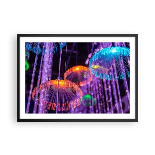 Affiche dans un cadre noir - Poster - Méduses lumineuses colorées dans un environnement sombre - 70x50cm - Fontaine lumineuse - Décoration murale moderne pour le salon et la chambre ARTTOR