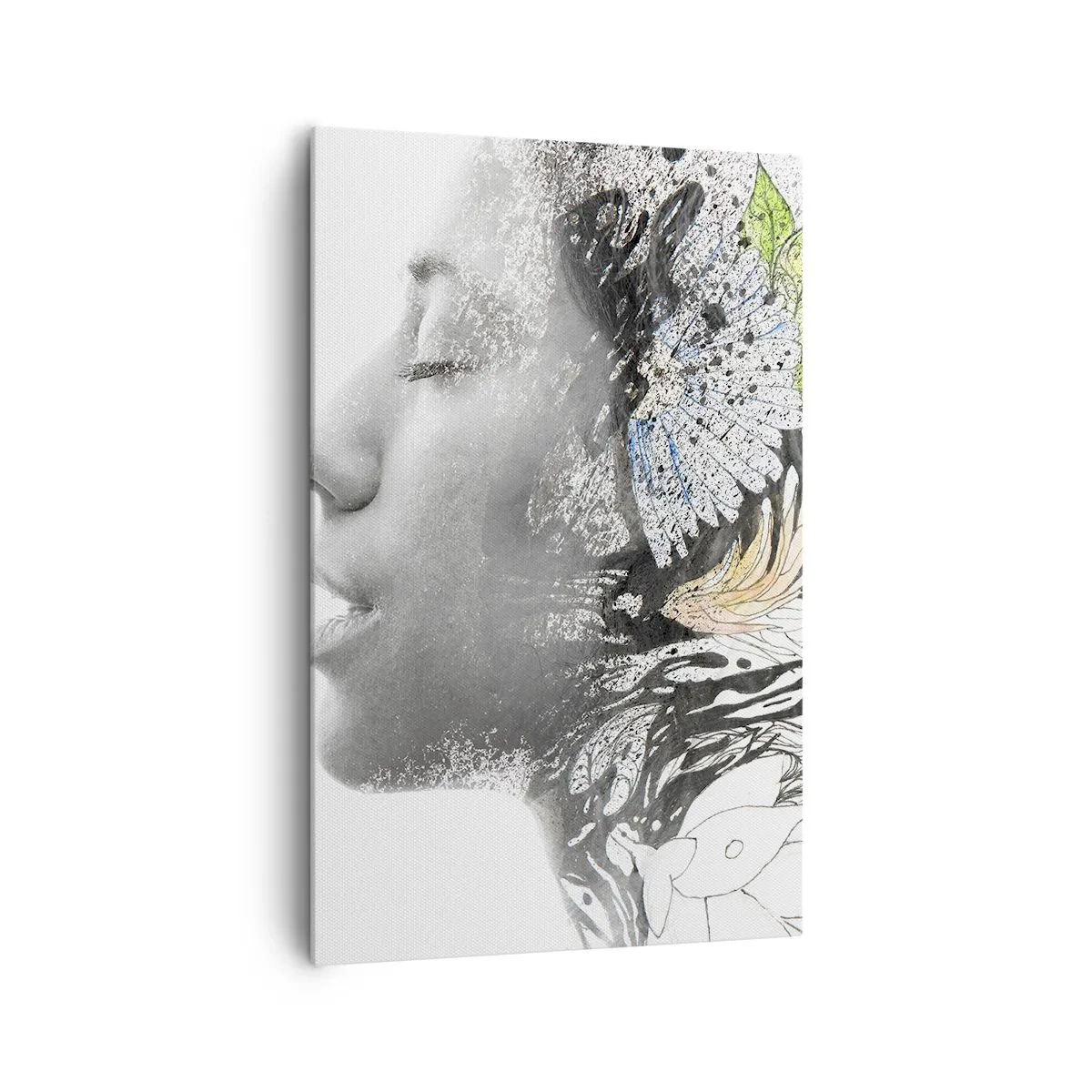 Impression sur toile - Image sur toile - Profil d'une femme dans un collage artistique de nature et de noirceur - 80x120cm - Immergé dans la nature - Décoration murale moderne pour le salon et la chambre ARTTOR