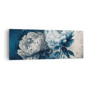 Impression sur toile - Image sur toile - Pivoines bleues sur un fond subtil avec un motif délicat - 140x50cm - Paire assortie - Décoration murale moderne pour le salon et la chambre ARTTOR