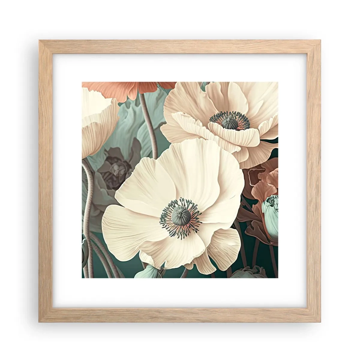 Affiche dans un chêne clair - Poster - Le murmure des coquelicots - 30x30 cm