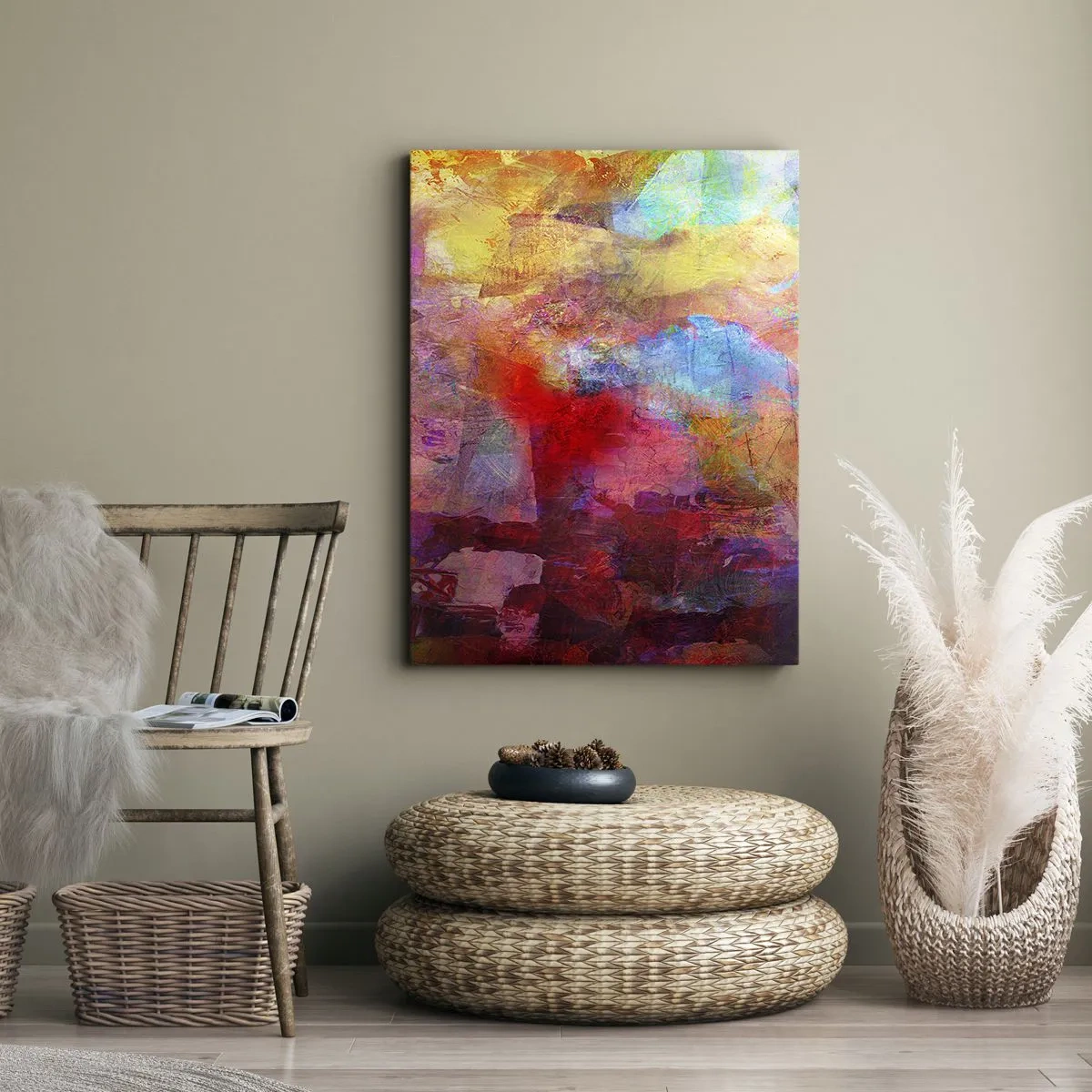 Impression sur toile - Image sur toile - Abstraction colorée dans des tons chauds et froids - 50x70cm - Regardez à l'intérieur de l'arc-en-ciel - Décoration murale moderne pour le salon et la chambre ARTTOR