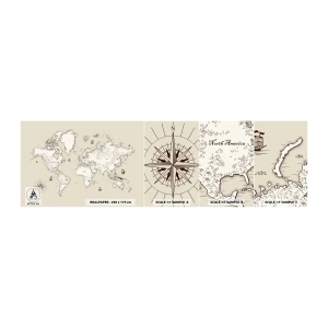 Échantillon de Papier Peint Autocollant Deluxe Sticker - Voyage autour du monde - Carte du monde, Continents, Navire pirate - 100x30 cm