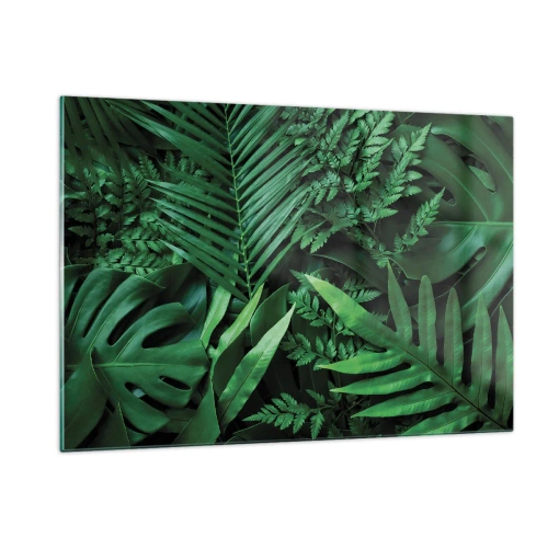 Impression sur verre - Image sur verre - Feuilles vertes denses de plantes tropicales dans la composition - 120x80cm - Emmitouflé de verdure - Décoration murale moderne pour le salon et la chambre ARTTOR