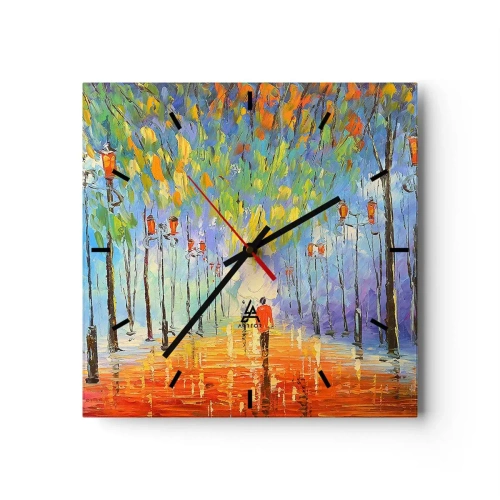 Horloge murale - Pendule murale - Une promenade pittoresque parmi les lanternes par une nuit pluvieuse - 30x30cm - Chant nocturne de la pluie - Décoration murale moderne pour le salon et la chambre ARTTOR