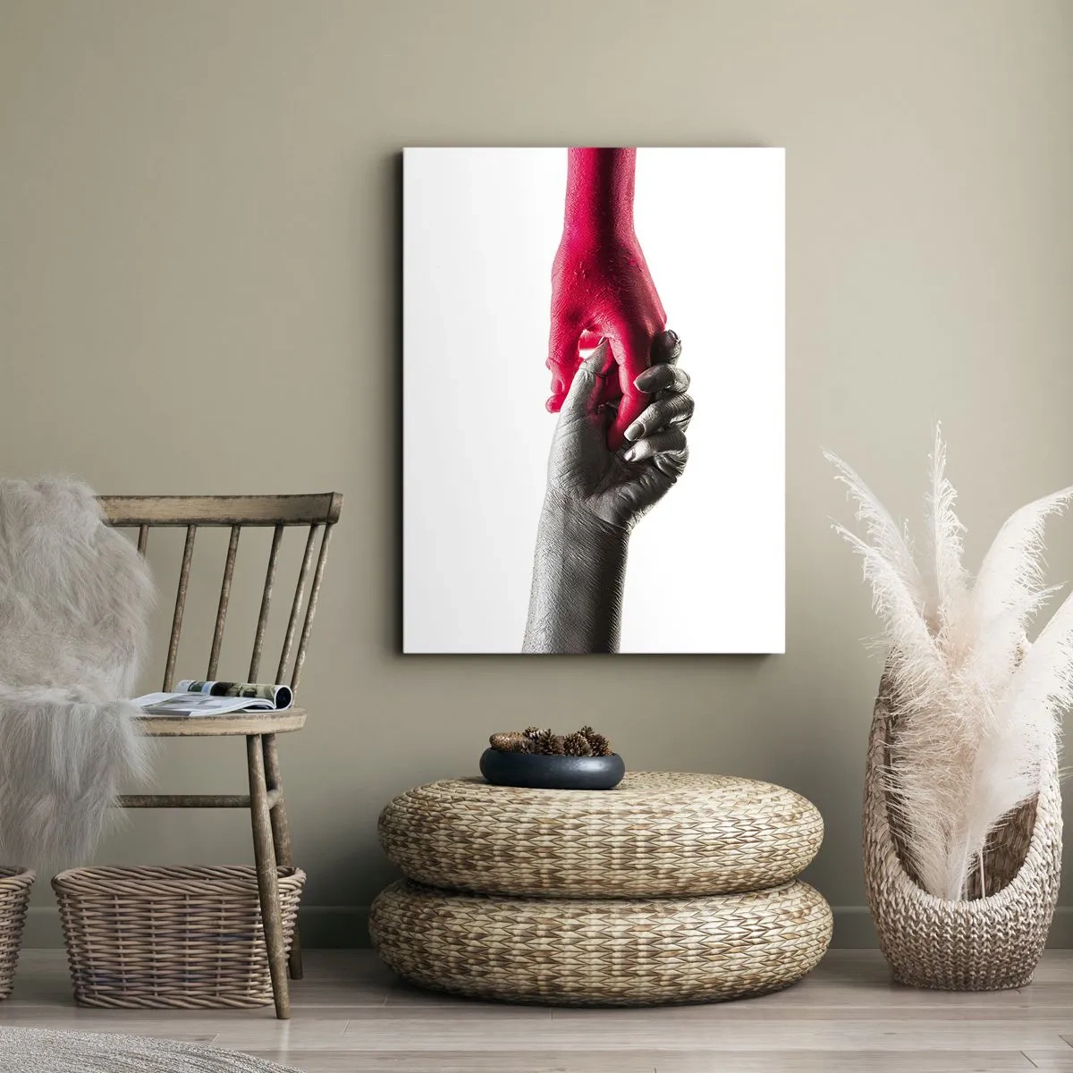 Impression sur toile - Image sur toile - Aiguilles symboliques en argent et rouge - 50x70cm - Ensemble, bien que différents - Décoration murale moderne pour le salon et la chambre ARTTOR