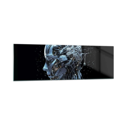 Impression sur verre - Image sur verre - Portrait futuriste d'un cyborg dans un style industriel sur fond noir. - 160x50cm - La technologie est une femme - Décoration murale moderne pour le salon et la chambre ARTTOR
