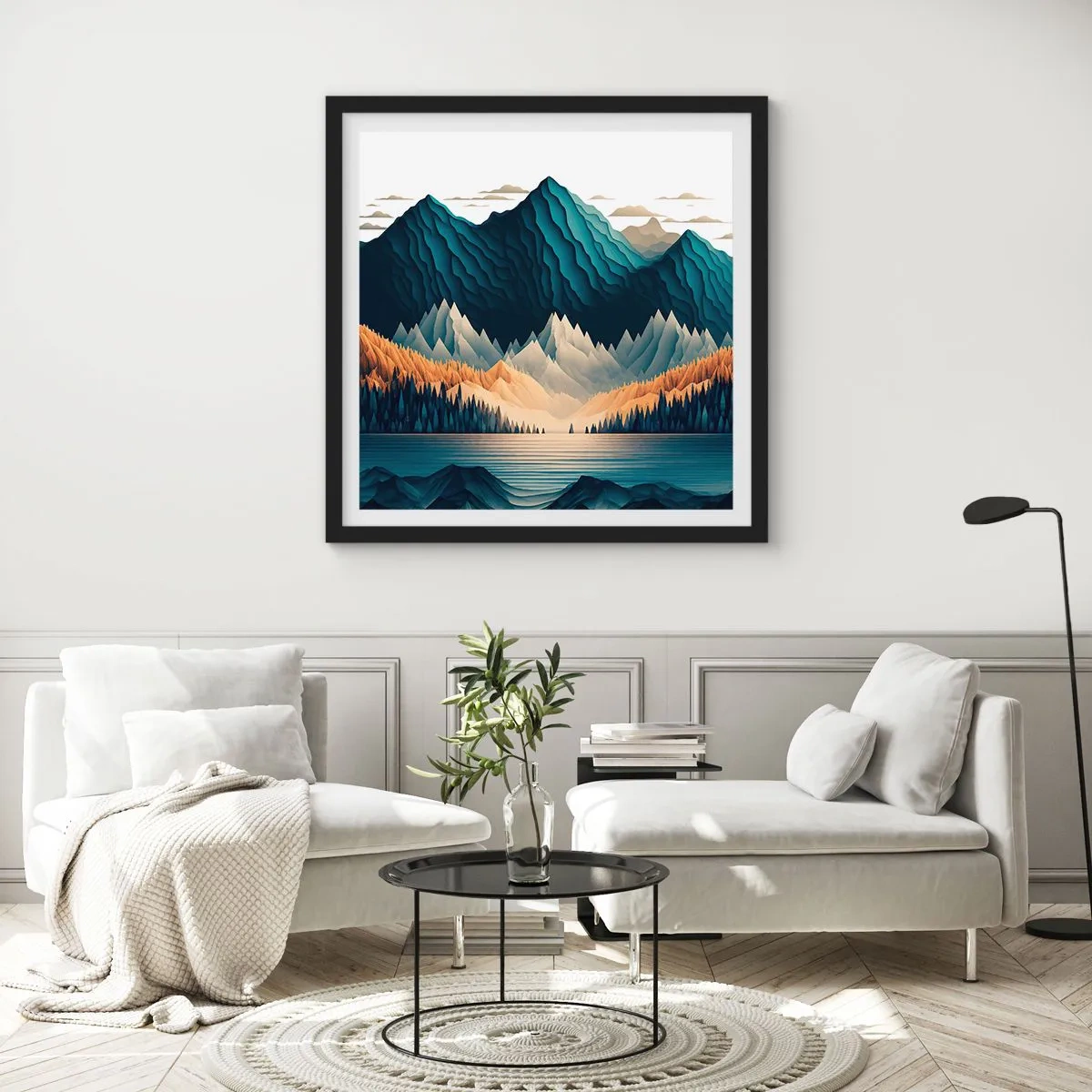 Affiche dans un cadre noir - Poster - Paysage de montagne parfait - 40x40 cm