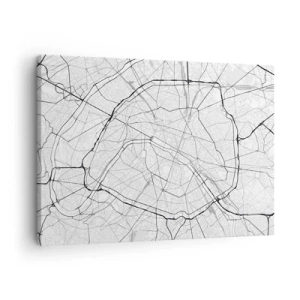 Impression sur toile - Image sur toile - Plan de ville minimaliste en noir et blanc - 70x50cm - Fleur de Paris - Décoration murale moderne pour le salon et la chambre ARTTOR