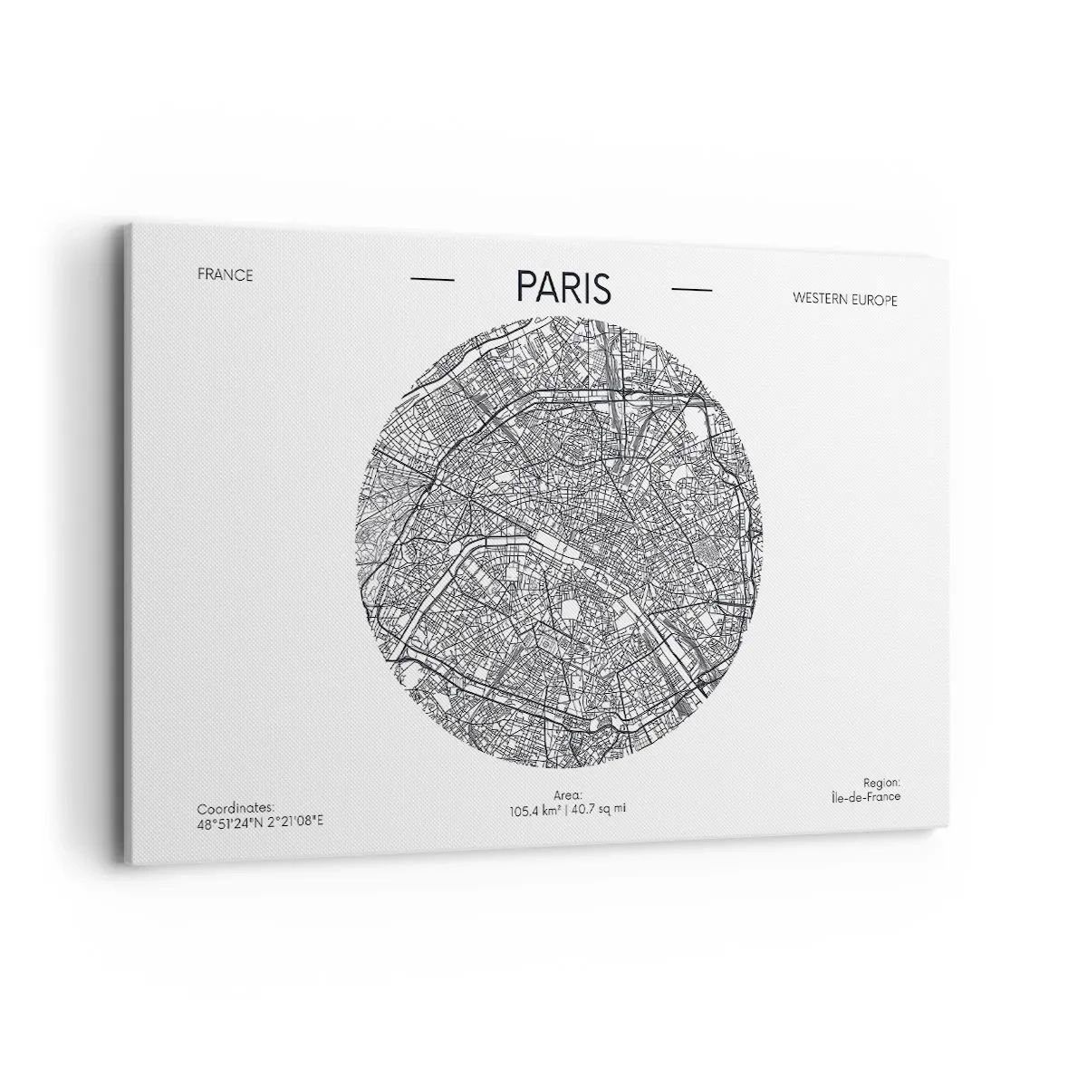 Impression sur toile - Image sur toile - Carte de Paris dans un style minimaliste - 120x80cm - Anatomie de Paris - Décoration murale moderne pour le salon et la chambre ARTTOR