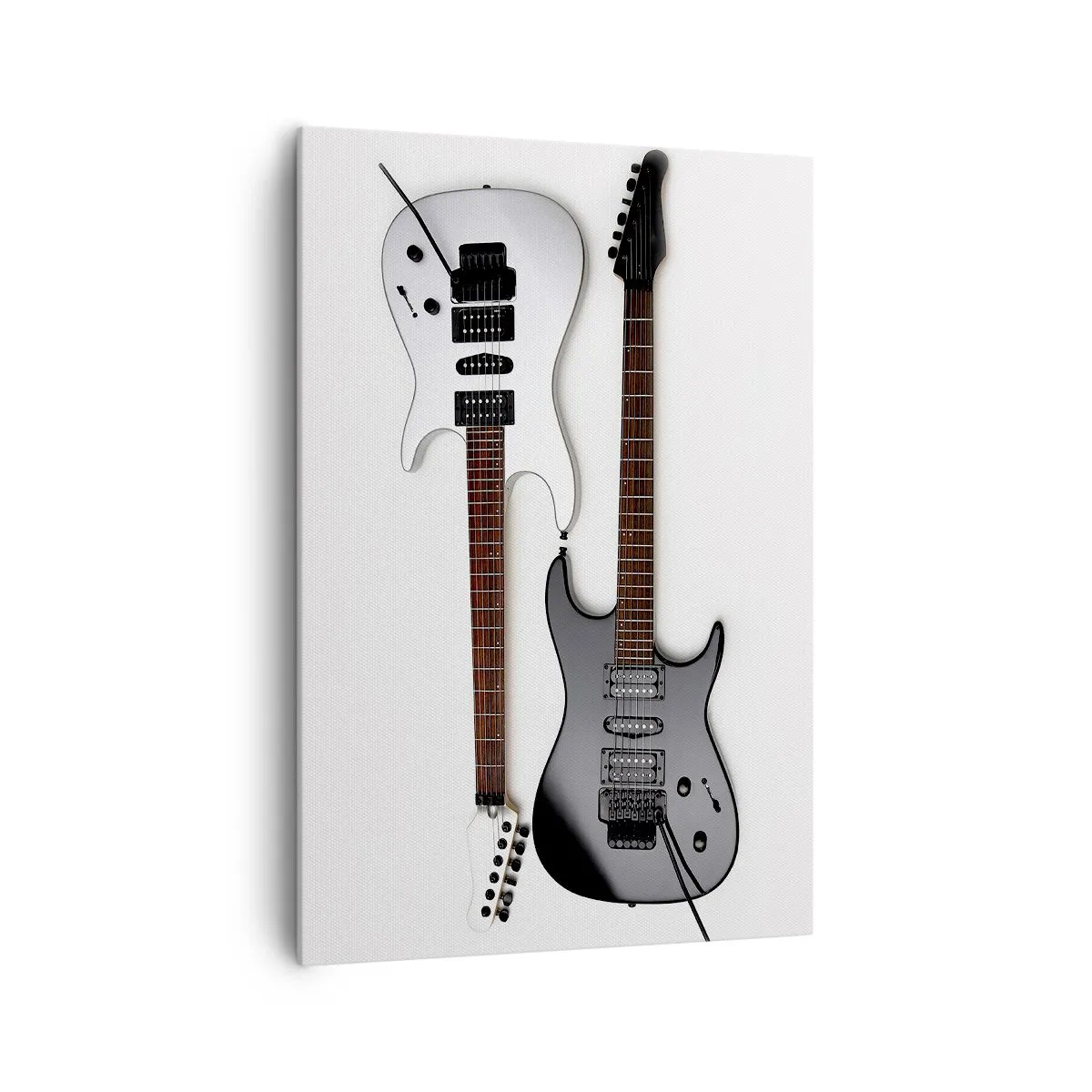 Impression sur toile - Image sur toile - Deux guitares électriques en noir et blanc sur fond clair. - 70x100cm - Harmonie des formes - Décoration murale moderne pour le salon et la chambre ARTTOR
