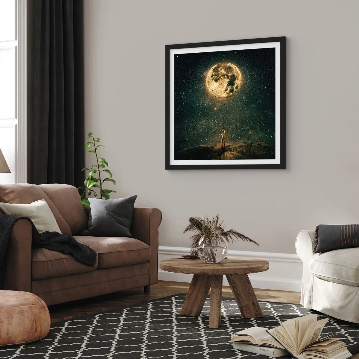 Affiche dans un cadre noir - Poster - Celui qui a volé la lune - 30x30 cm