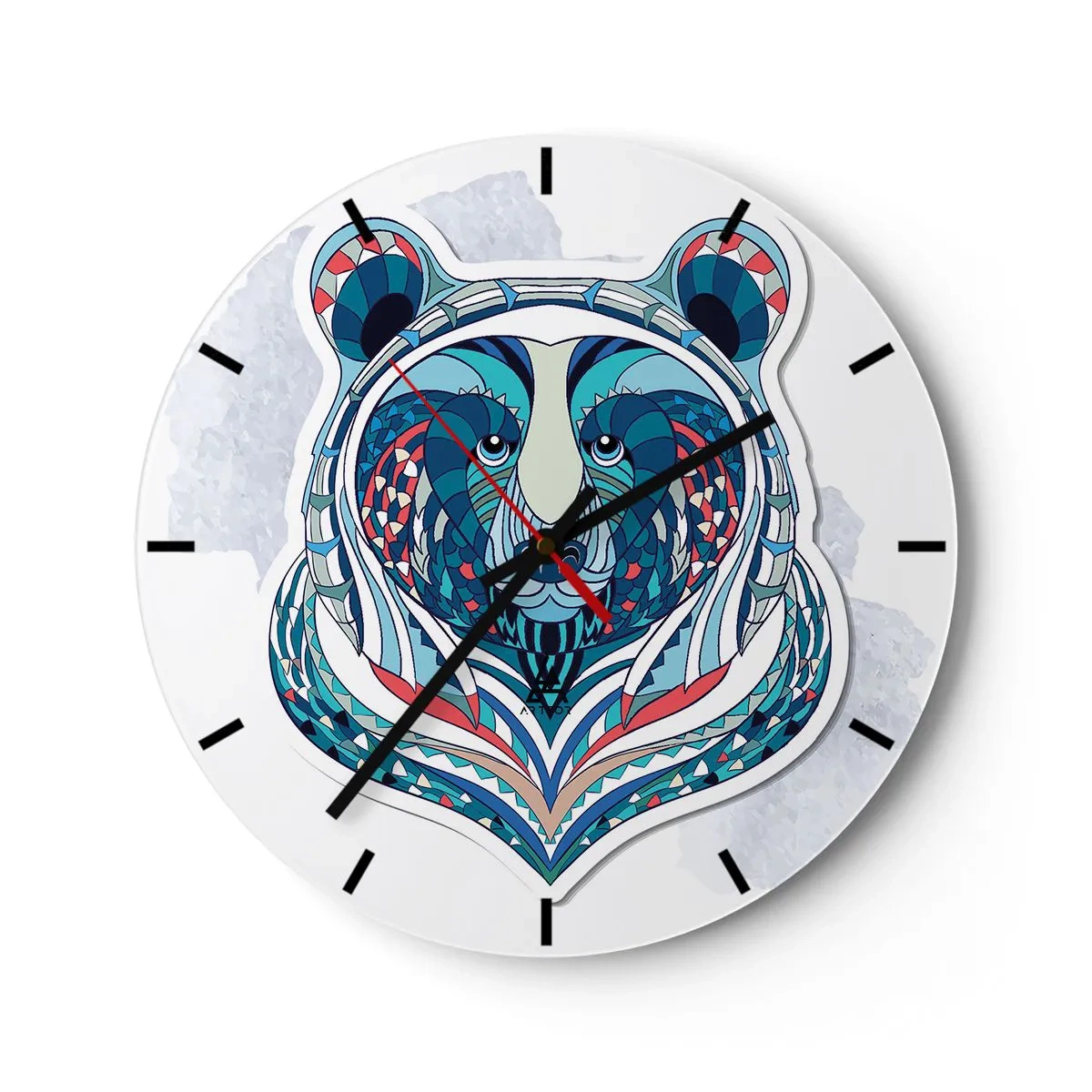 Horloge murale - Pendule murale - Ours coloré de style géométrique sur fond blanc - 30x30cm - Vive le Groenland ! - Décoration murale moderne pour le salon, la cuisine et la chambre ARTTOR