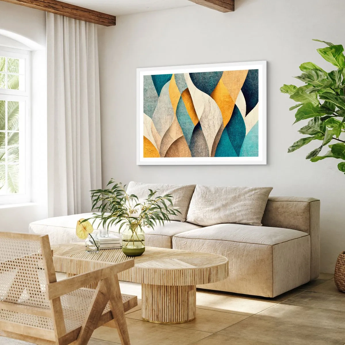 Affiche dans un cadre blanc - Poster - Rythme et vague - 100x70 cm