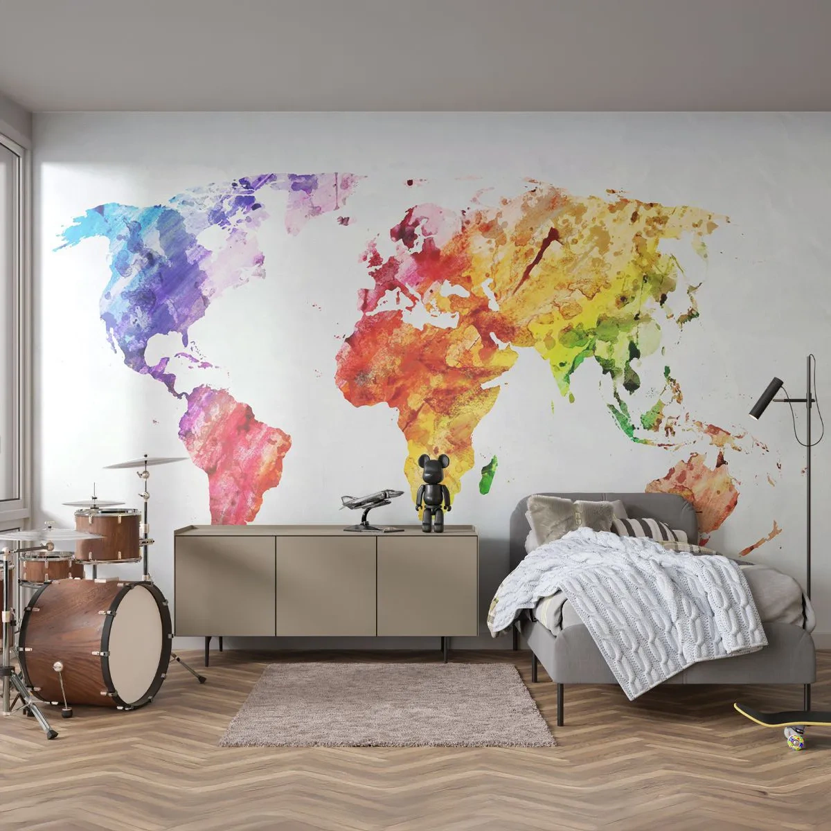 Papier Peint Photo Premium Canvas - Toutes les couleurs du monde - Carte du monde, Graphique, Continents - 250x175 cm