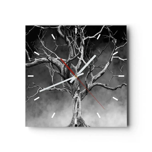 Horloge murale - Pendule murale - Un arbre sec en noir et blanc contre le brouillard - 30x30cm - Primordial et sacré - Décoration murale moderne pour le salon et la chambre ARTTOR