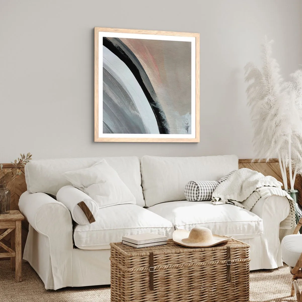 Affiche dans un chêne clair - Poster - Composition : arc de noir et gris - 40x40 cm