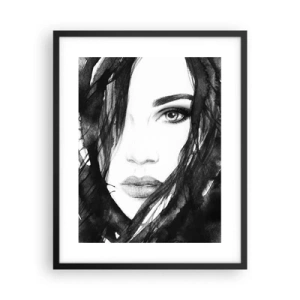 Affiche dans un cadre noir - Poster - Portrait d'une dame en noir et blanc - 40x50 cm