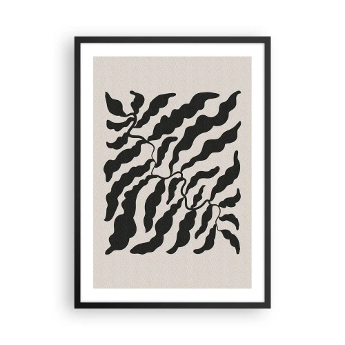 Affiche dans un cadre noir - Poster - Composition végétale abstraite en noir sur fond beige - 50x70cm - La nature du carré - Décoration murale moderne pour le salon et la chambre ARTTOR