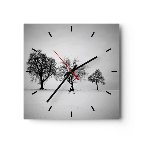 Horloge murale - Pendule murale - Trois arbres dans un champ enneigé dans un style monochrome - 30x30cm - A quoi rêvent-ils? - Décoration murale moderne pour le salon et la chambre ARTTOR