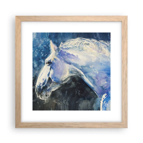 Affiche dans un chêne clair - Poster - Portrait dans une lueur azur - 30x30 cm