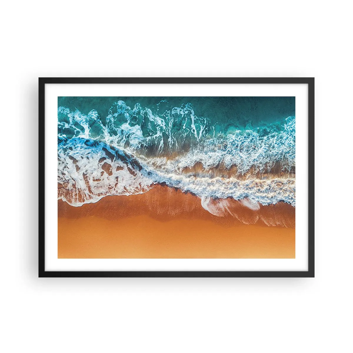 Affiche dans un cadre noir - Poster - Vue aérienne des vagues de l'océan s'écrasant sur le rivage - 70x50cm - Toujours ensemble - Décoration murale moderne pour le salon et la chambre ARTTOR