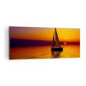 Impression sur toile - Image sur toile - Un voilier sur une mer calme au coucher du soleil - 120x50cm - Comme c'est calme au crépuscule… - Décoration murale moderne pour le salon et la chambre ARTTOR
