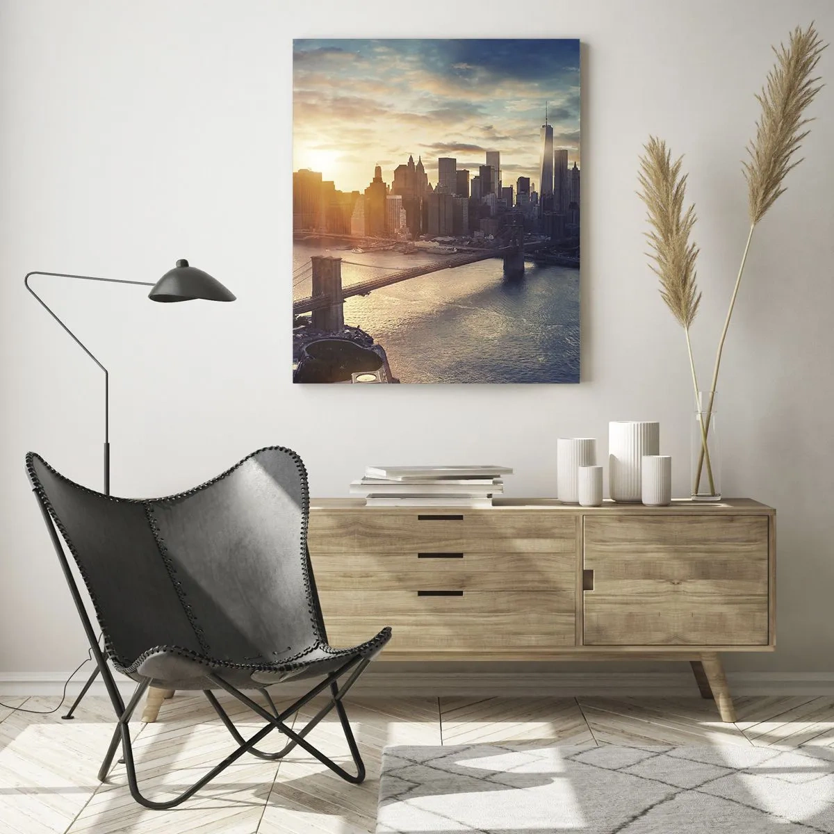 Impression sur verre - Image sur verre - Panorama de la ville avec le pont et la rivière à la lumière du soleil couchant - 70x100cm - Monument de la culture occidentale - Décoration murale moderne pour le salon et la chambre ARTTOR