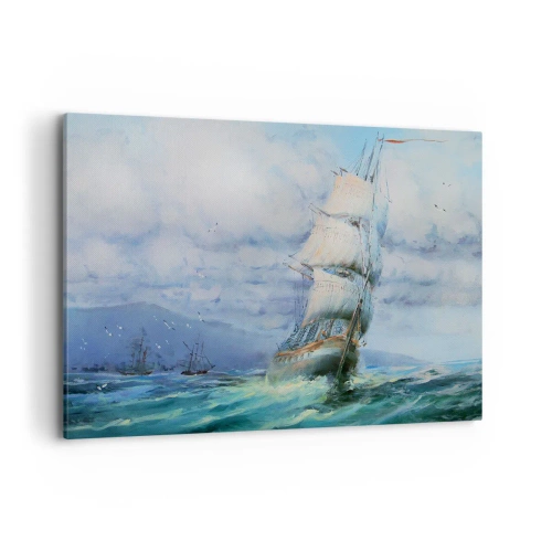 Impression sur toile - Image sur toile - Un navire sur une mer agitée - 100x70cm - Vents favorables - Décoration murale moderne pour le salon et la chambre ARTTOR